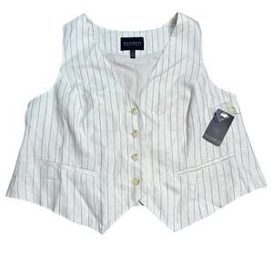 NWT ELOQUII Linen Womens Split Hem Suiting Vest In Pinstripe Ivory Sz 14 Large
